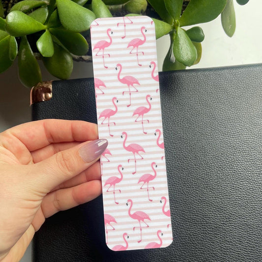 Pink & White Striped Flamingo Bookmark