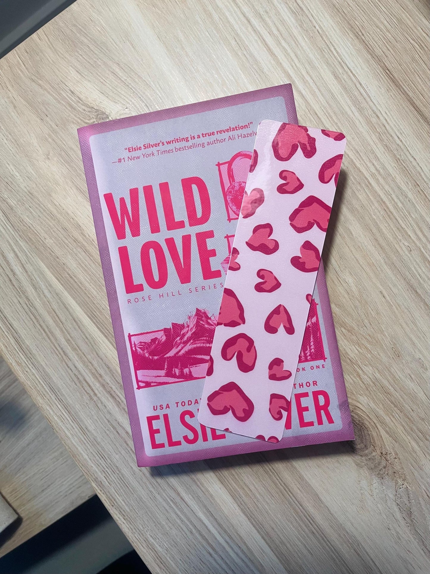 Pink Leopard Heart Print Bookmark