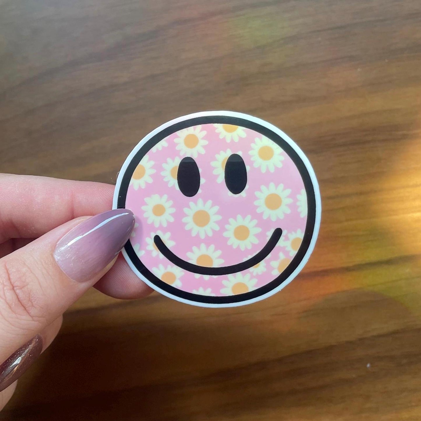 Pink Daisy Smiley Face Sticker