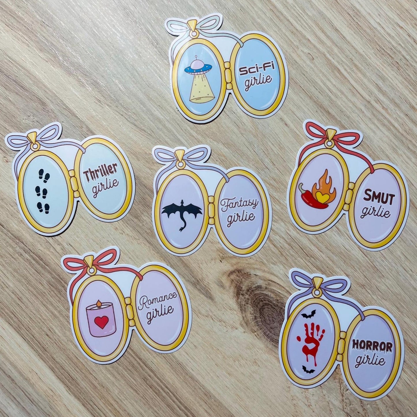 Bookish Locket Stickers | Thriller, Romance, Fantasy, Smut, Horror & Sci-Fi