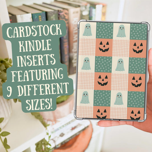 Teal & Orange Halloween Checkered Heavy Cardstock Kindle Insert