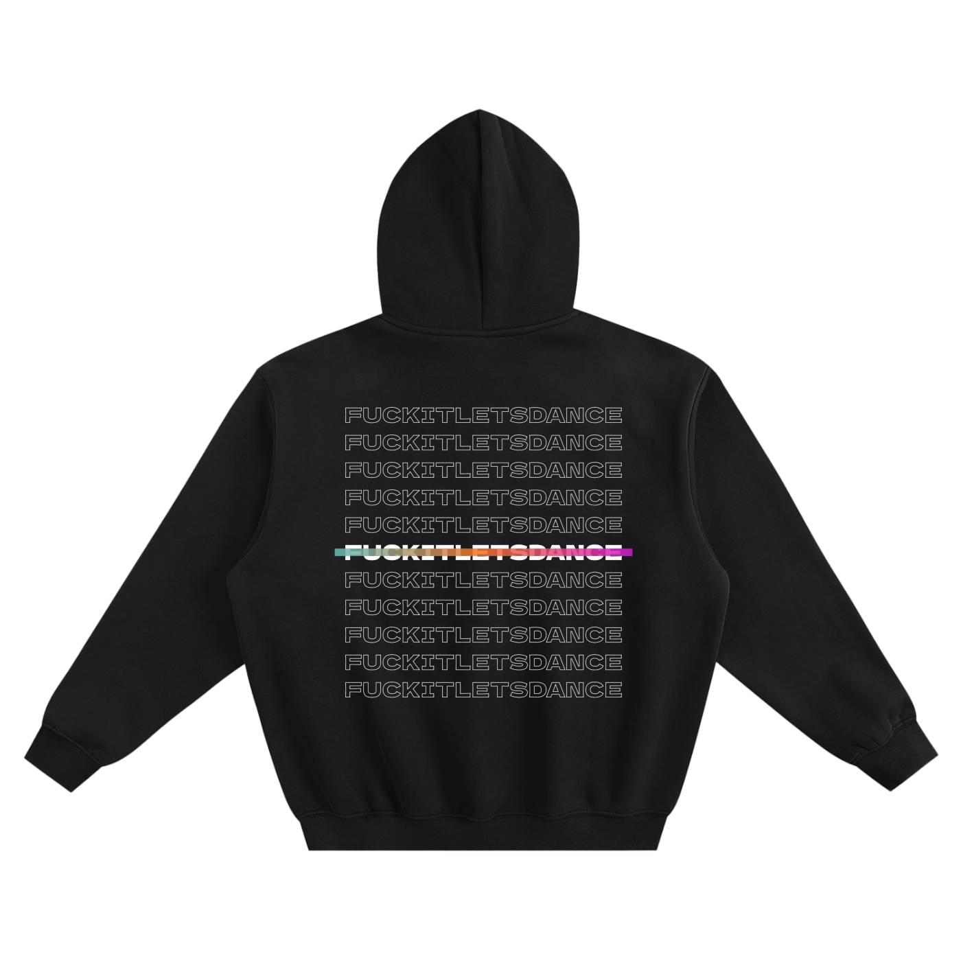 Black hoodie with text on the back on a white background