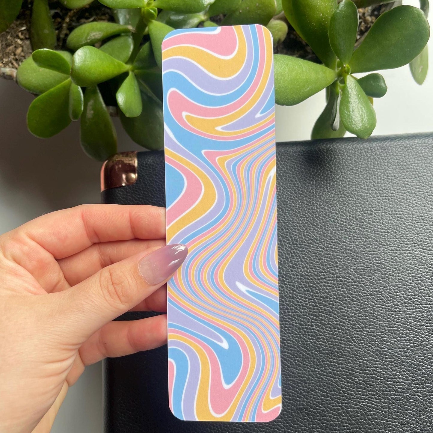 Retro Swirl Bookmark | Blue, Orange, Pink, and White Wavy Design | 70s Aesthetic Bookmark for Book Lovers