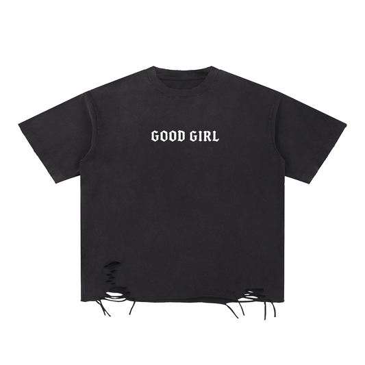 Good Girl Snow Washed Raw Hem Tee | Dark Romance Shirt