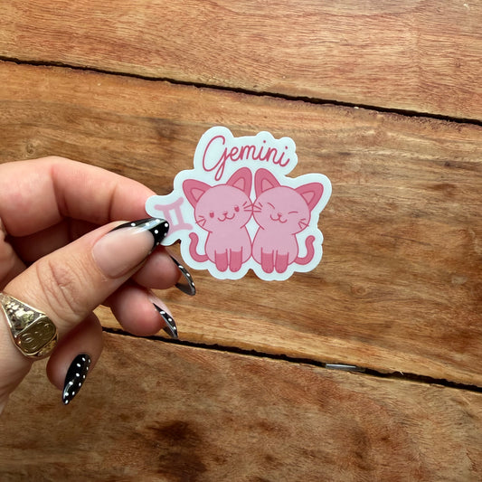 Gemini Cartoon Twin Cats Vinyl Sticker | Zodiac