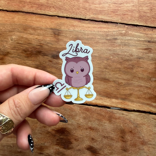 Libra Cartoon Owl Vinyl Sticker | Zodiac