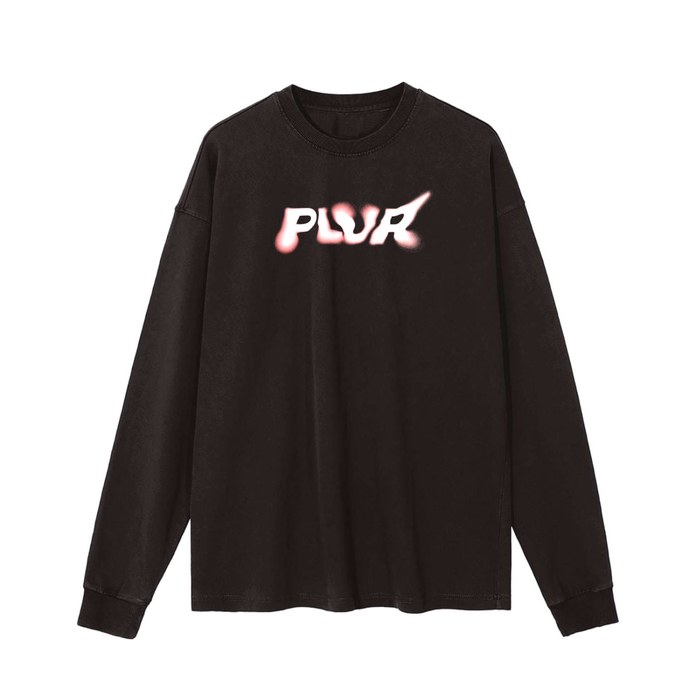Black long-sleeve shirt with a colorful plur logo on a white background